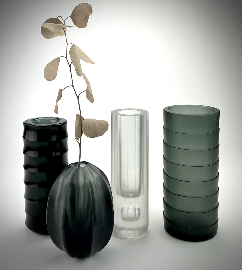 melted down post consumer glass  with a wheel cut finish