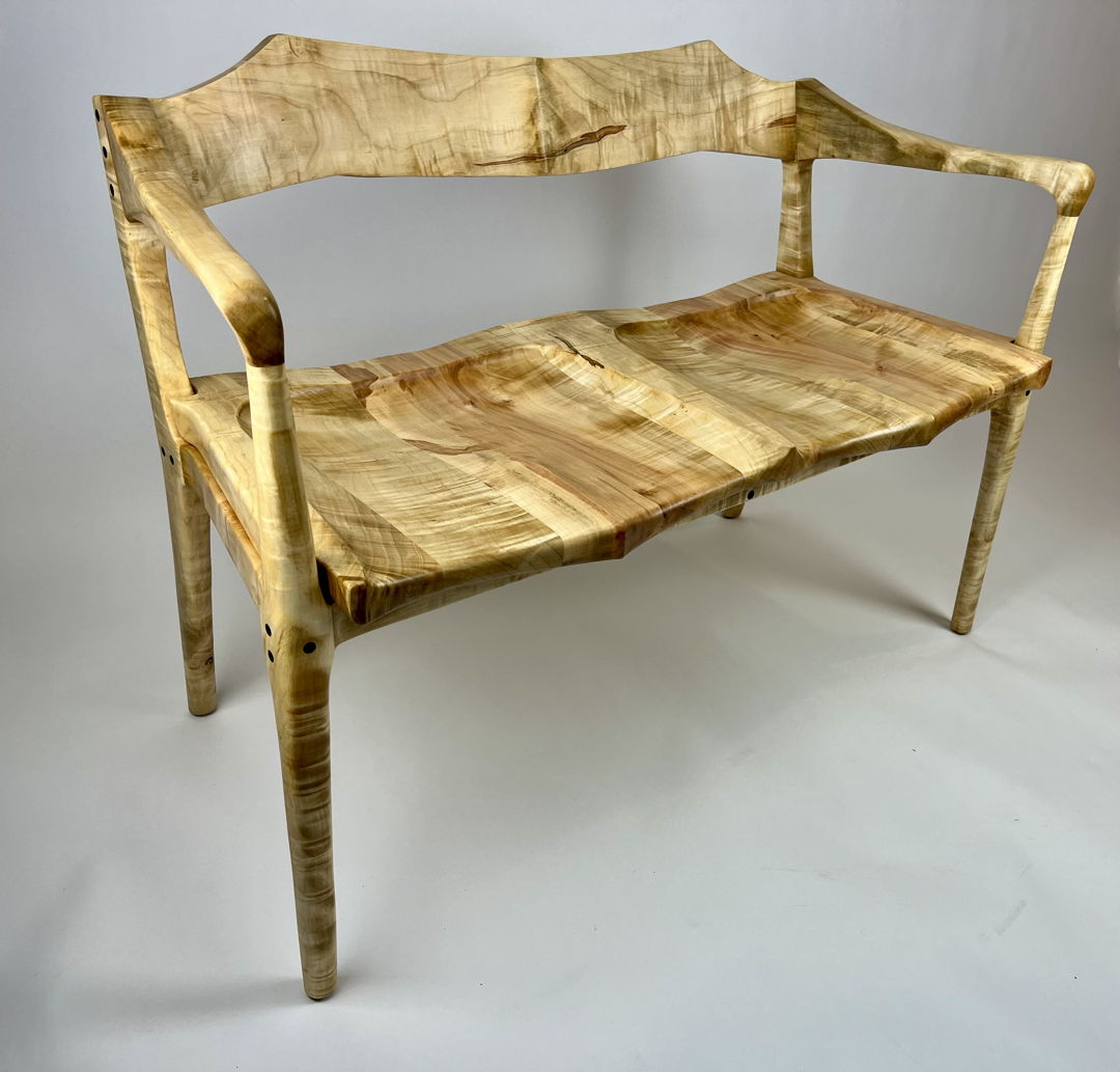Sculpted Settee/Loveseat in Fiddleback Maple with Wenge accents