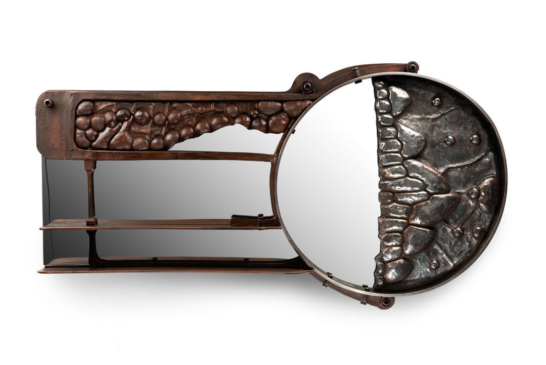 Forged formed and fabricated steel and stainless steel  mirror  patina and wax