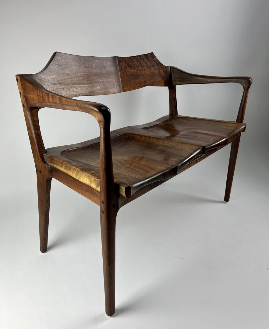 Sculpted Settee/Loveseat in Walnut with Wenge accents