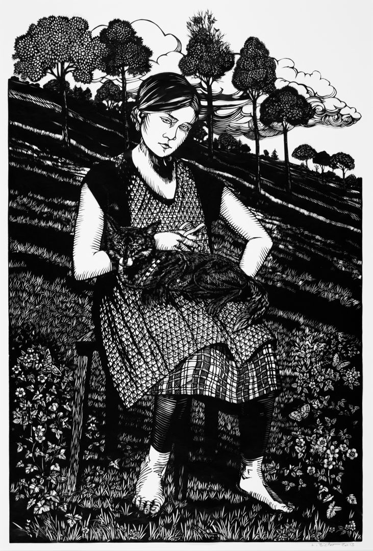 Being content with nature  familiar or unexpected  is enriching us. Single sheet of black paper cut with scissors mounted on white board.