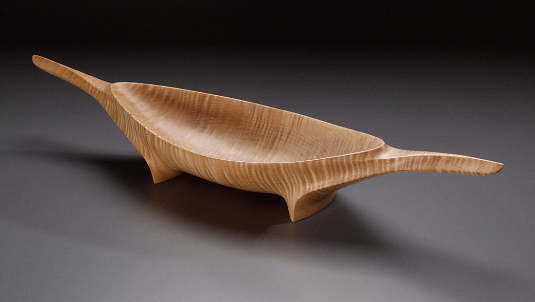 Materials: tiger maple. Technique: carving