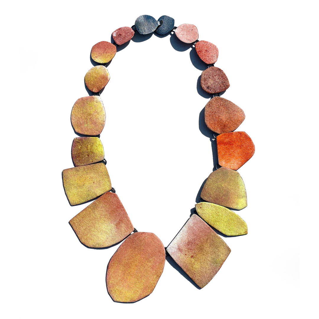 hand fabricated  enamel on copper  pigment  sterling silver