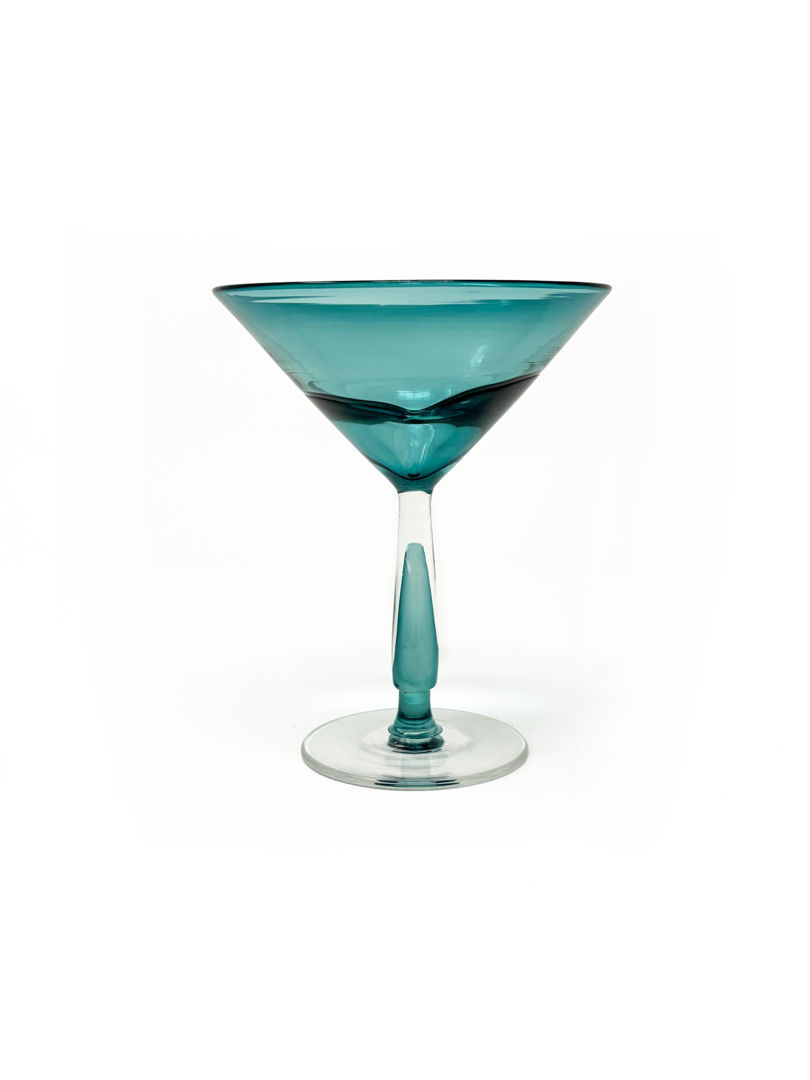 Low tide Martini Glass is the newest expansion to the Low Tide glassware family. Featuring a thick optic stem that matches the optic double gather of the standard low tide glasses. 8oz  pictured in Lagoon Green