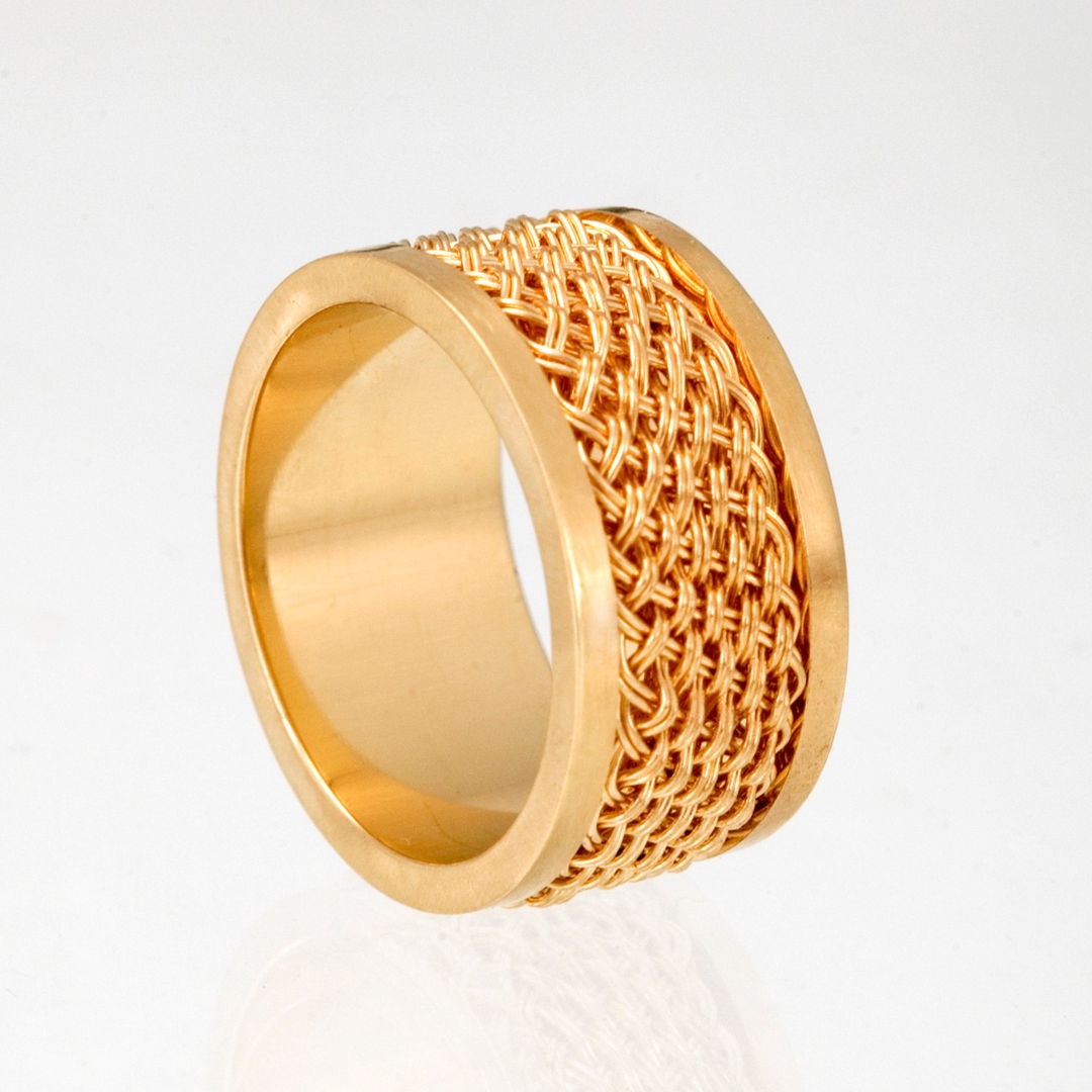 Ring - hand woven  hand fabricated  18k yellow gold