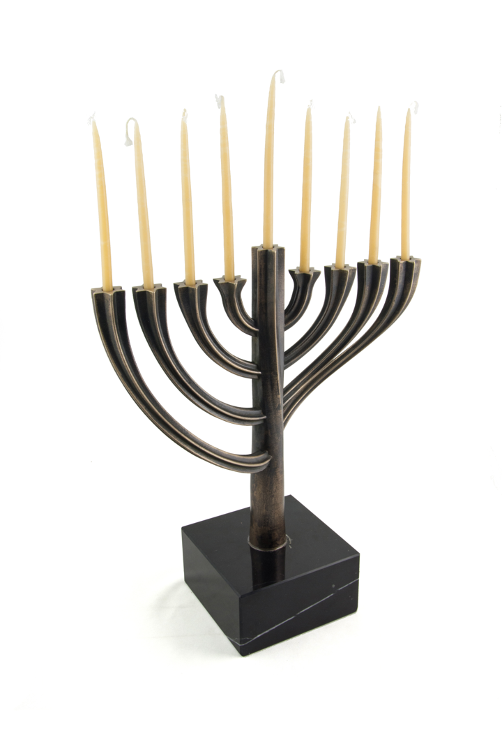 This stunning menorah was designed on the computer using CAD software. The model was 3D printed and then cast in bronze. The piece has a solid marble base. It is a limited edition of 8. Each is numbered and dated.