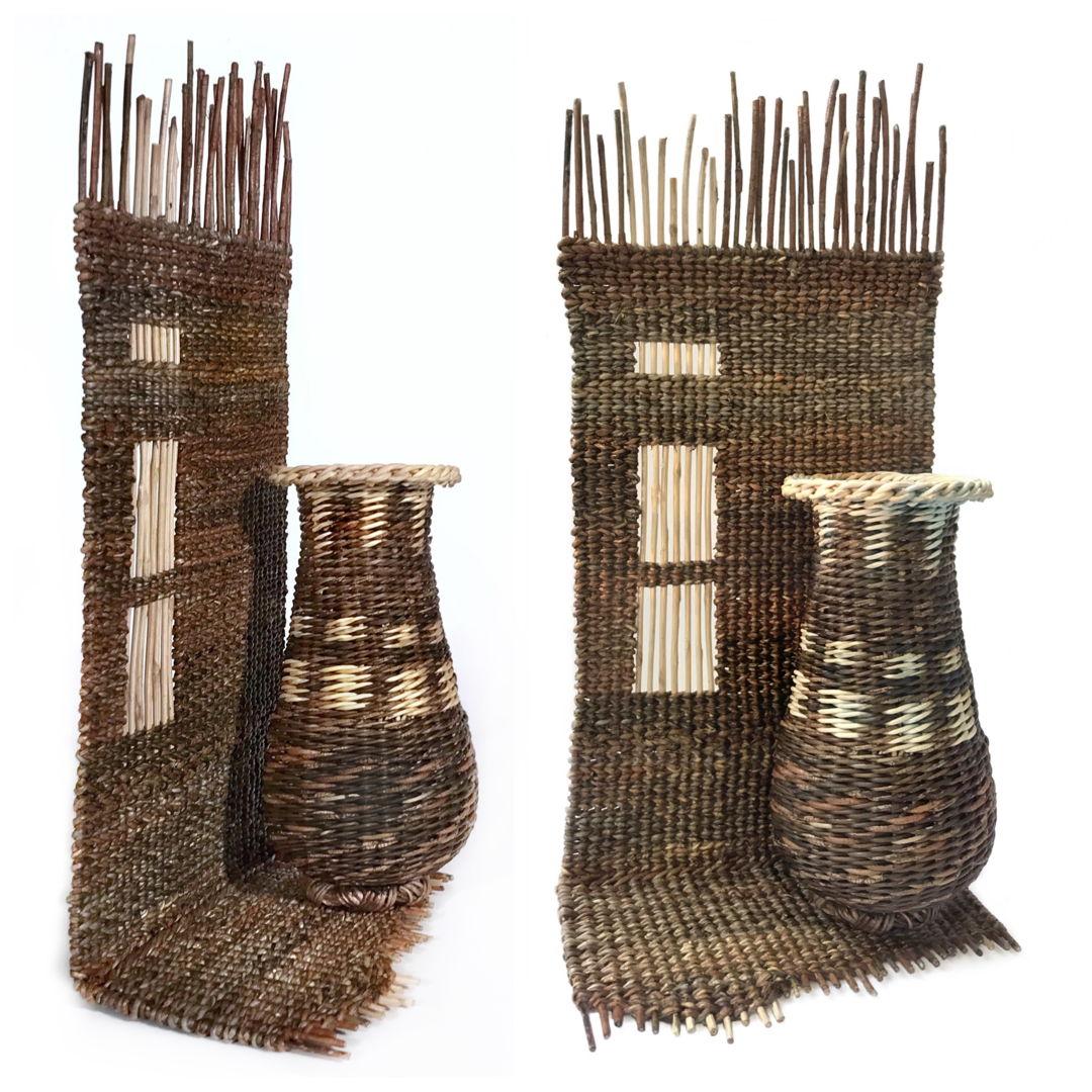 Locally gathered Akebia vines. The browns are all natural colors  the off white is the same material but the bark has been stripped.