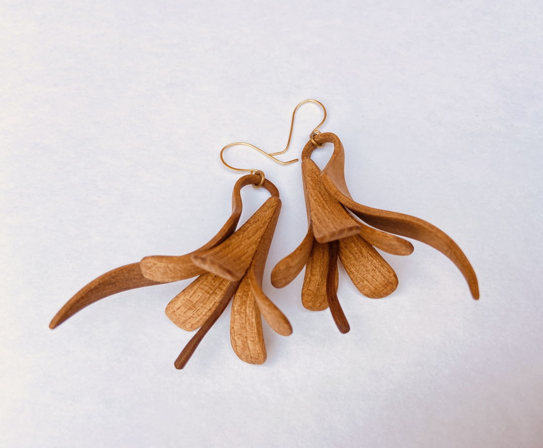 Steam-bent  Coopered tapered  steam-bent flower earrings  Brass or silver hooks.