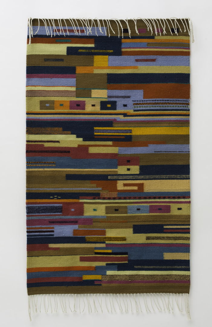 HAND WOVEN RUG/TAPESTRY IN A FOOT PEDAL LOOM. WOOL  NATURAL DYES USED TO CREATE THIS MOTIF.