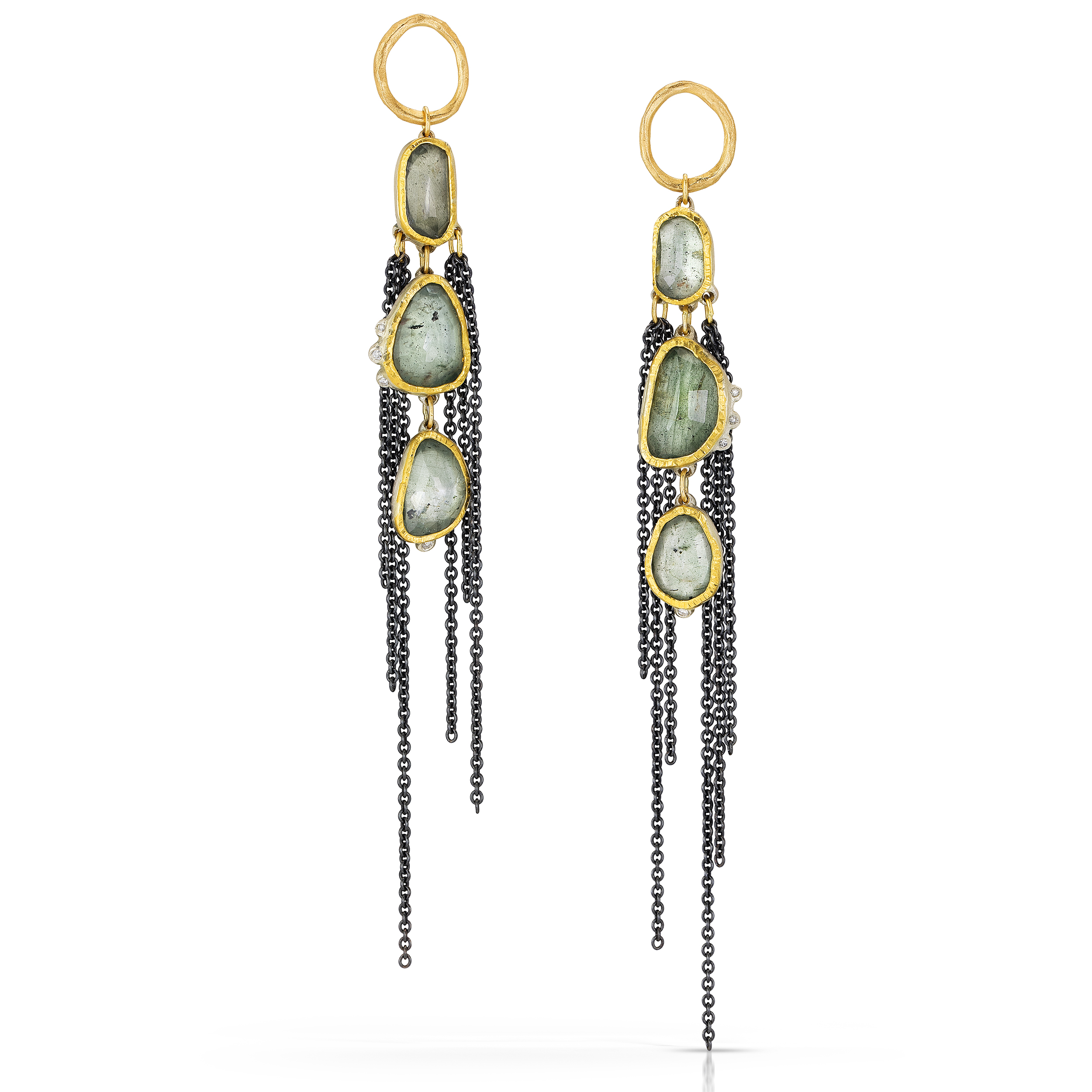Dangle earrings with stones and chains