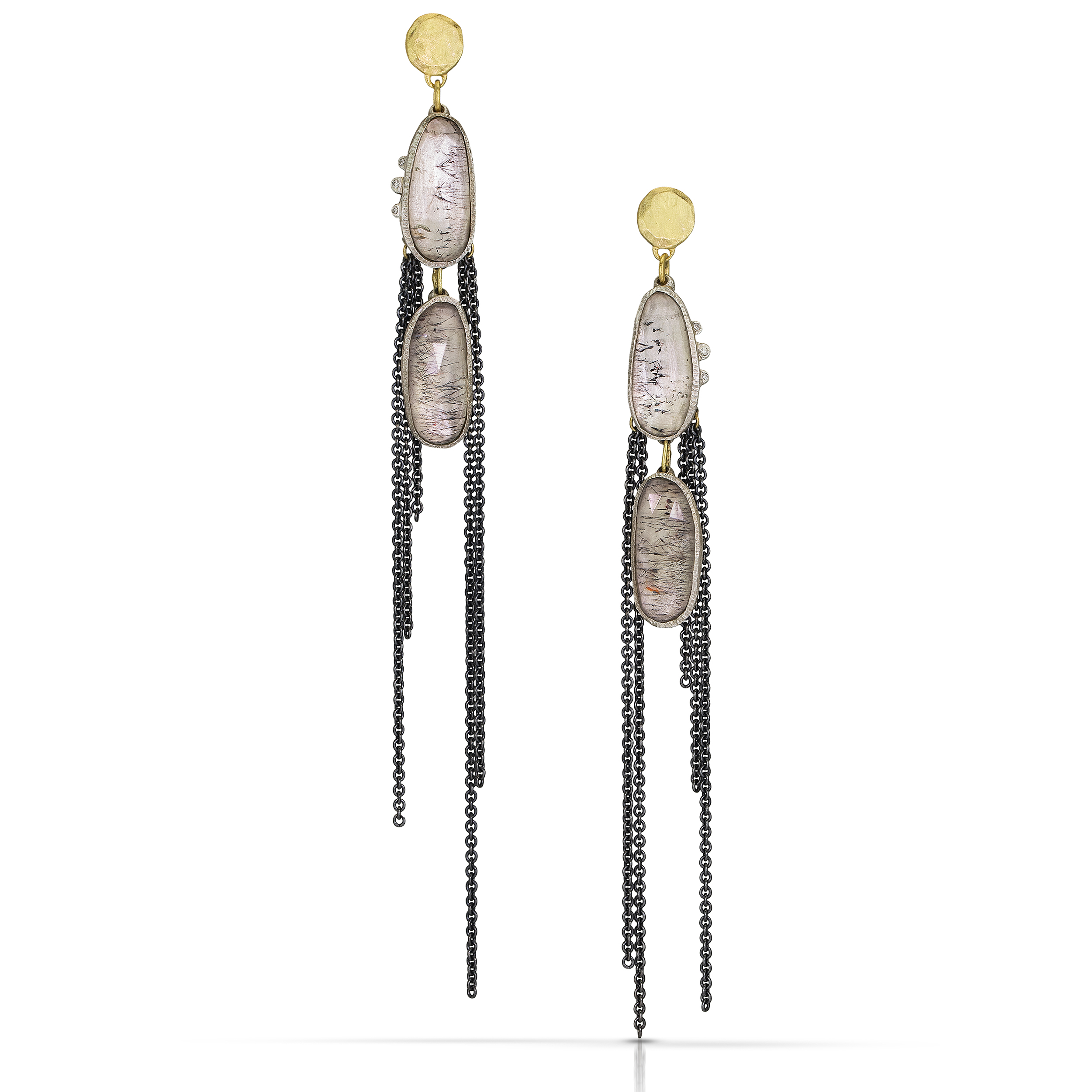 Dangle earrings with stones and chains