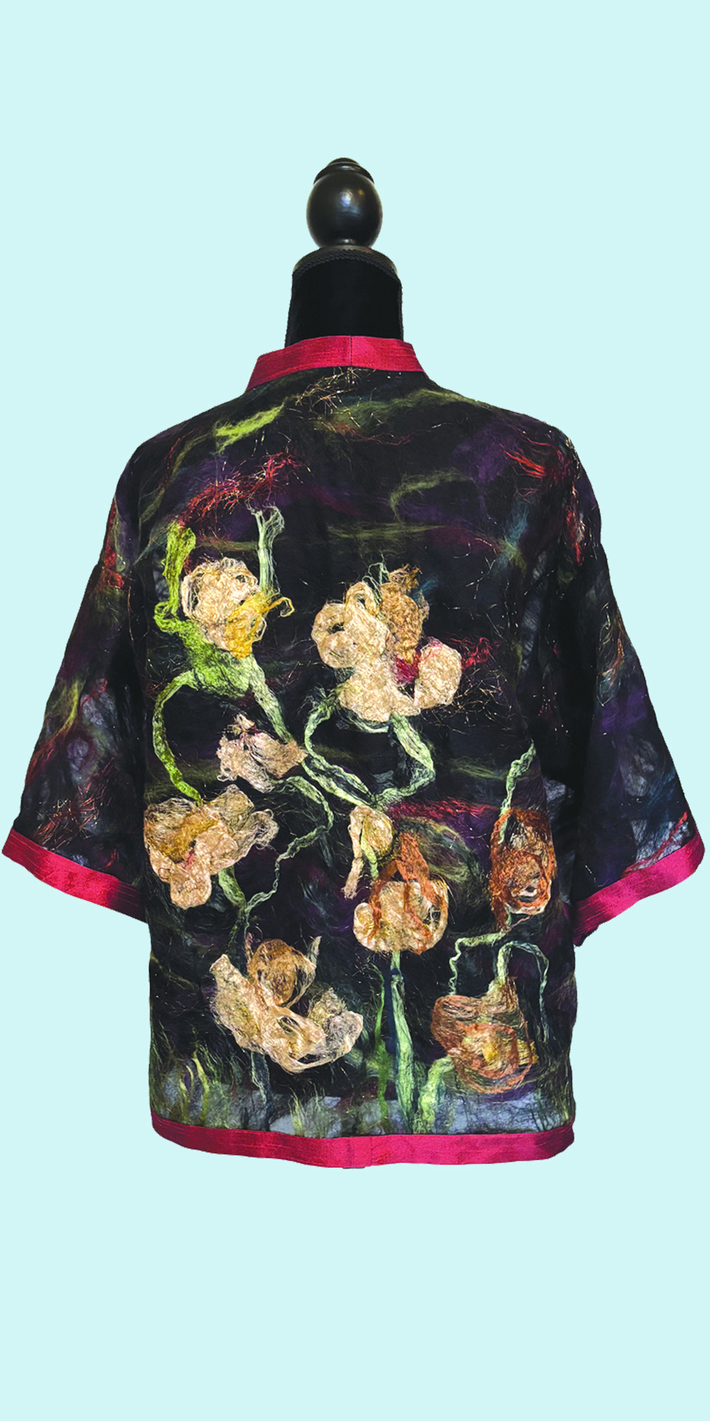 back of a felted jacked with large flowers