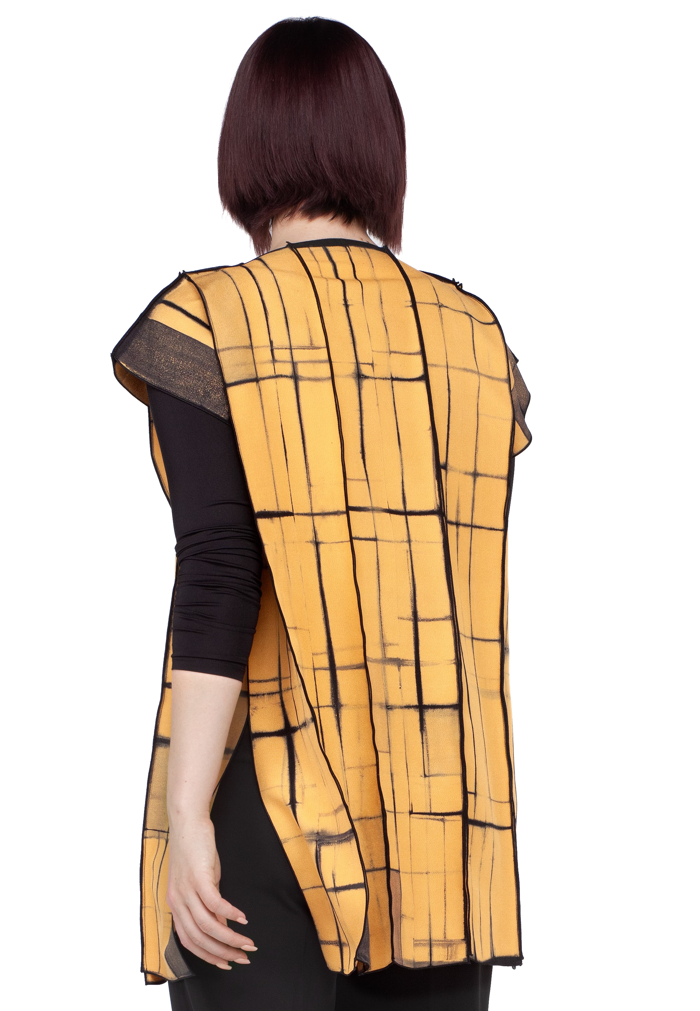 airy vest with gridded dyed pattern