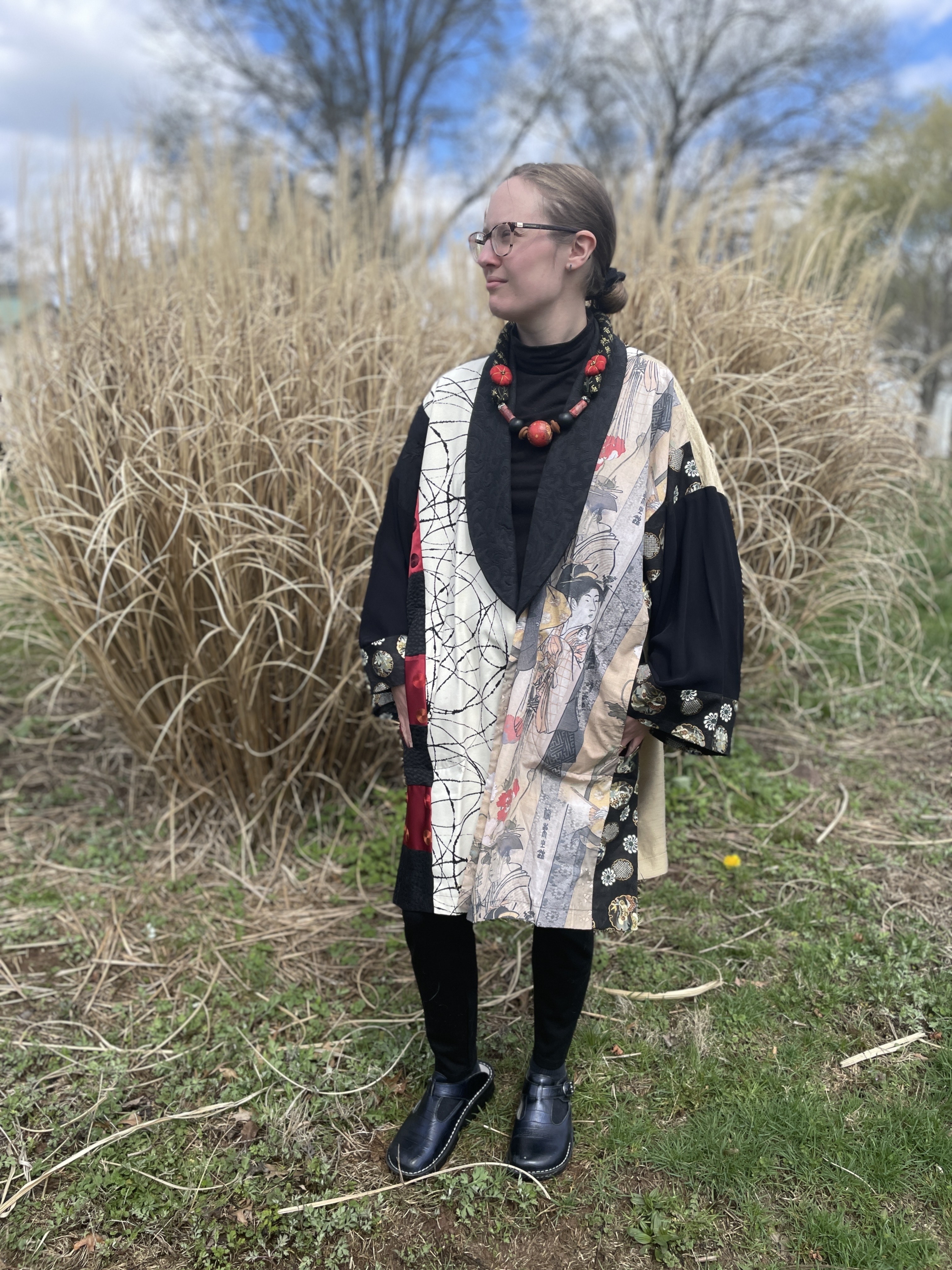 long jacket with large collar