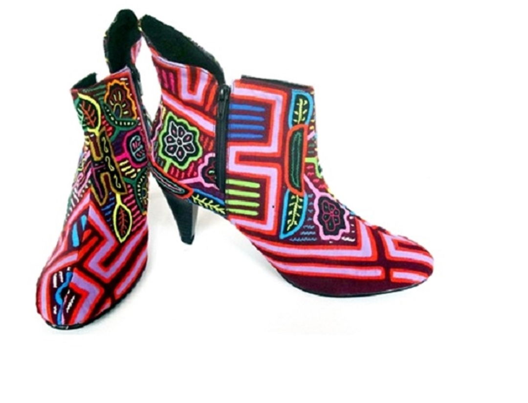 Handmade boots using recycled molas  each pair is unique