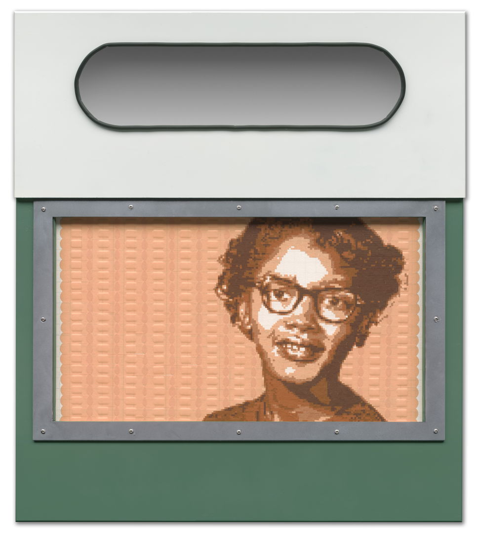 One of my Black Lives Matter champions bandaic (bandage mosaic) portraits. In 1955  Claudette was 15 years old  pregnant and unmarried. she got on a bus in Montgomery Alabama  sat in the black section. When asked to leave by a white woman  she refused. She did this 9 months before Rosa Parks.