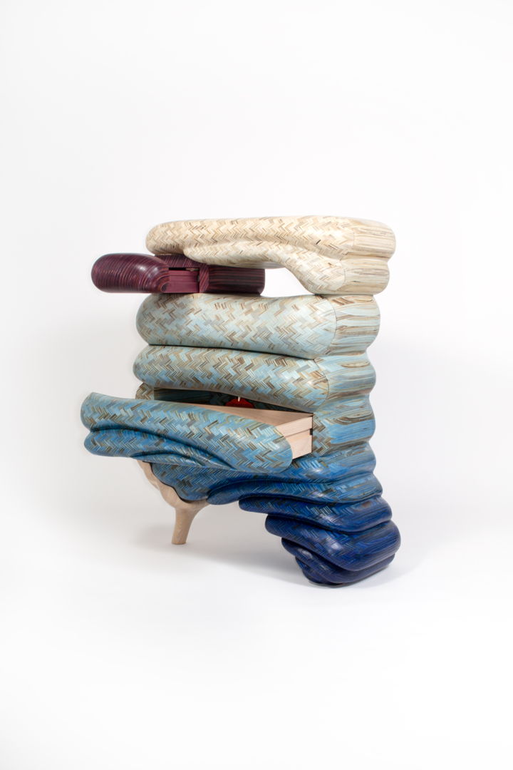 Nerikomi wood  hand dyed blue ombre finish with merlot drawer  solid ash wood