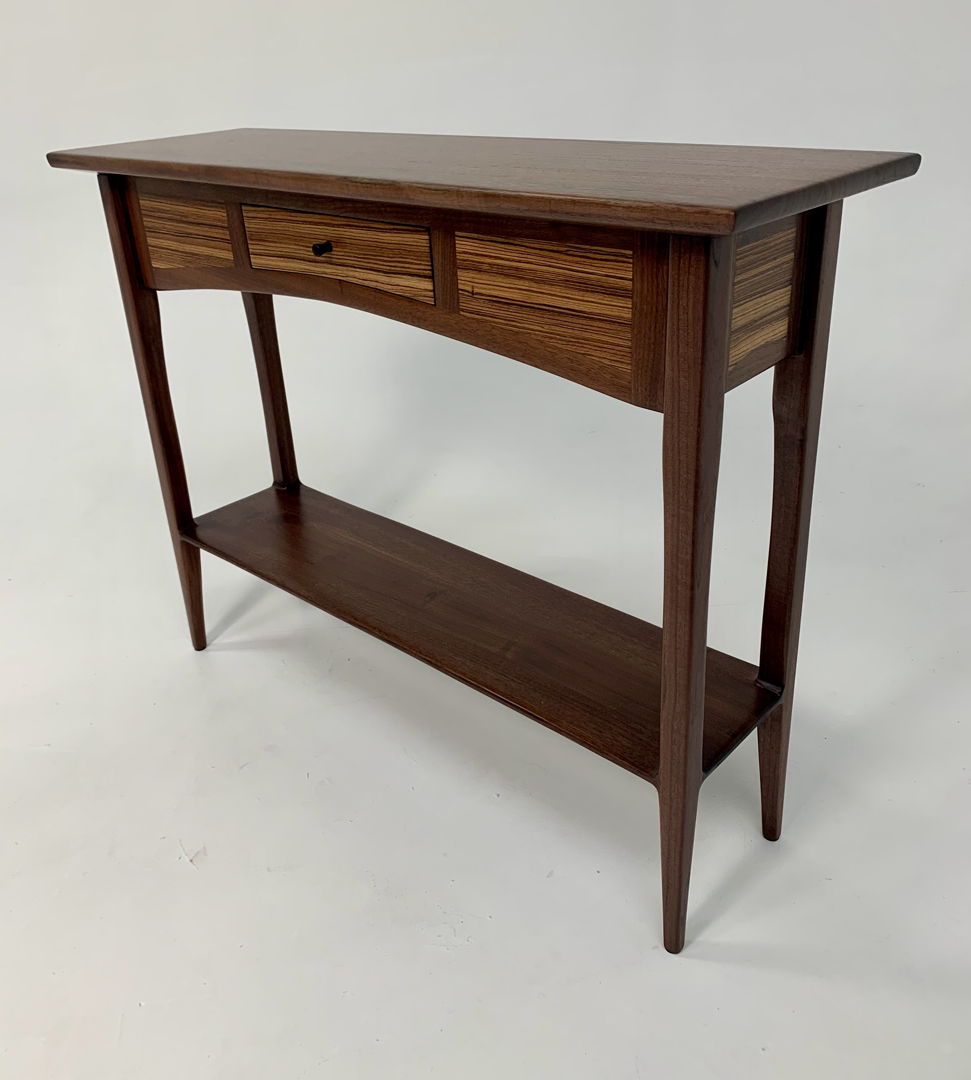 Sculpted Sofa Table in Walnut and Zebrawood