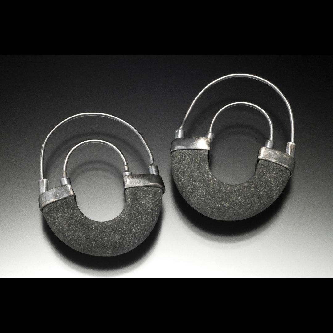 Hand fabricated rock and sterling silver earring