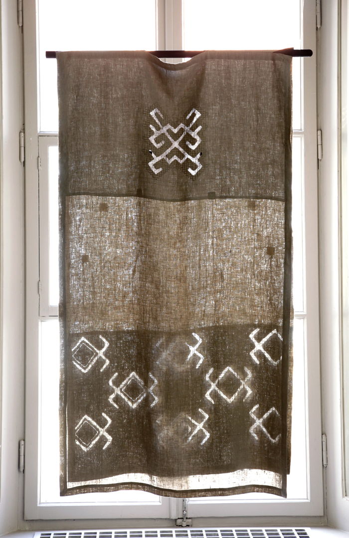 2D vestment long / wall hanging with hand embroidered symbols of protection.