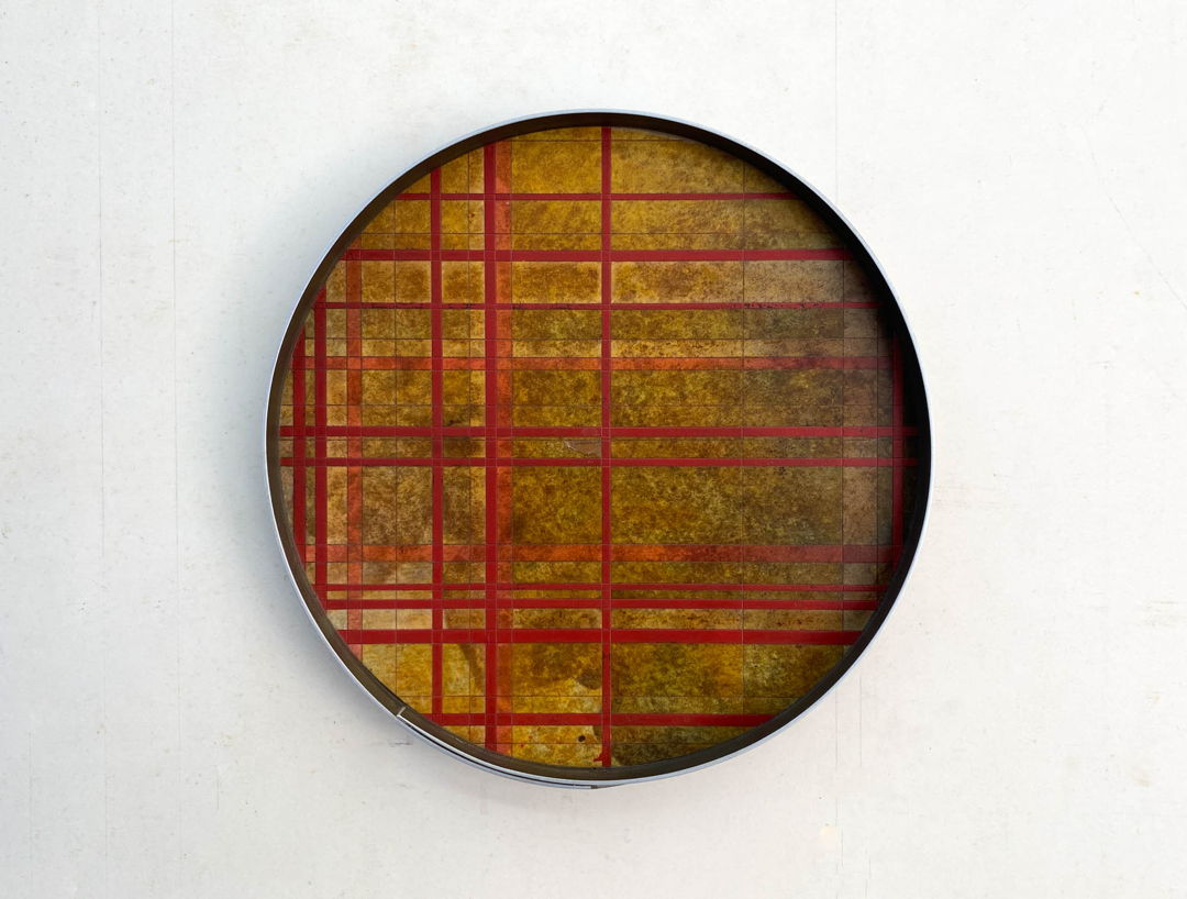 round object  paper  aluminum  paint  dye  shellac  varnish