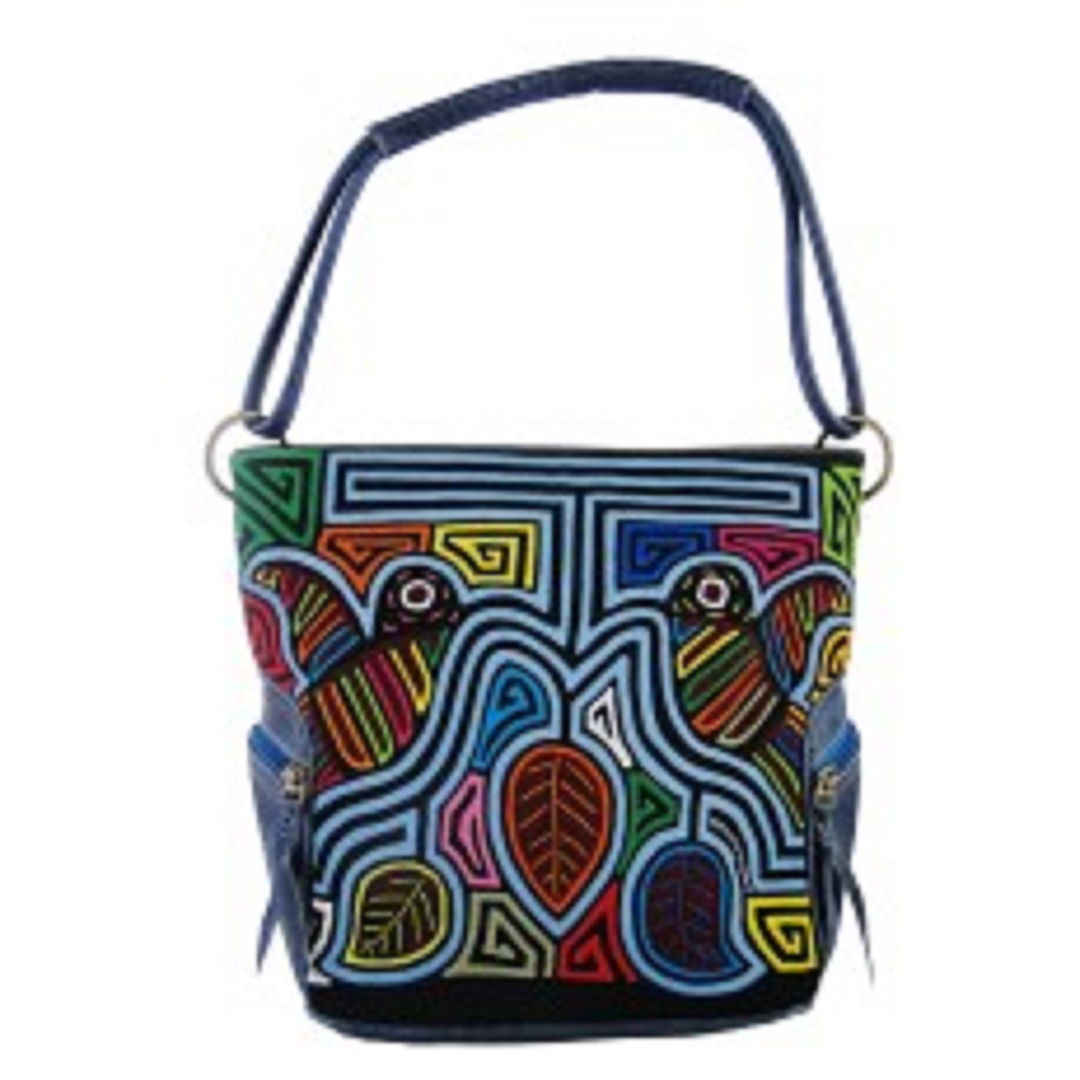 Handmade bag using recycled molas and recycled leather  each bag is unique