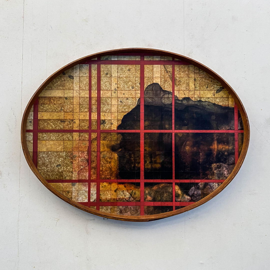 oval object  paper  dye  paint  wood  shellac  varnish