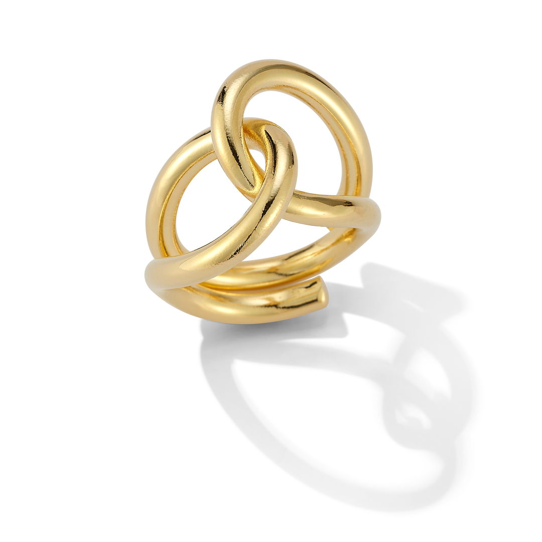 Hand fabricated ring in brass finished in 14k gold plate