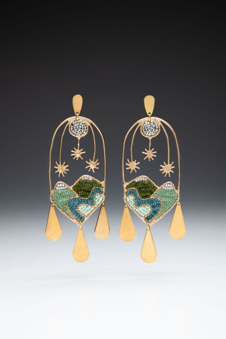 18k Gold Filled metal framed interwoven with Glass Seed Beads.