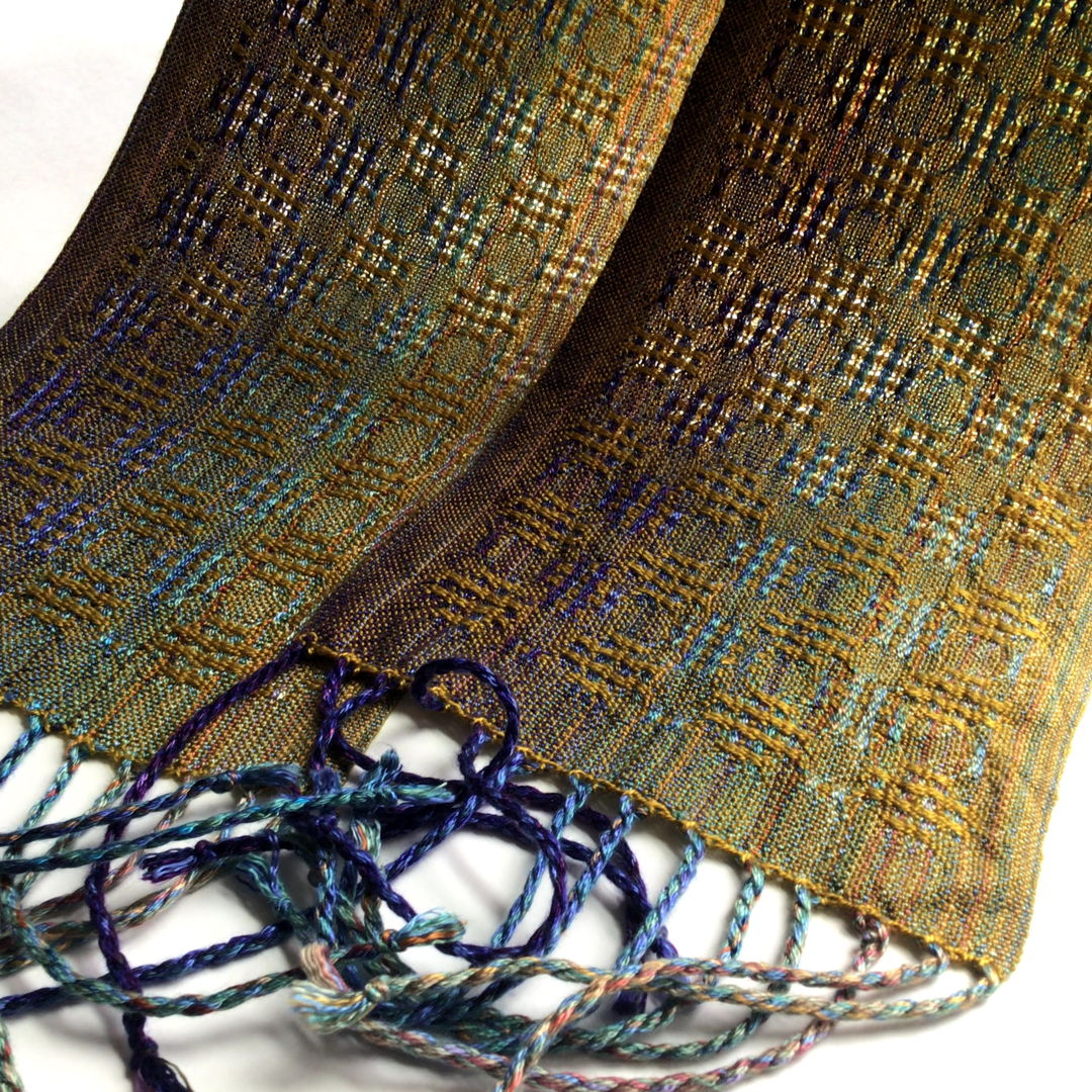 Handwoven scarf. Sunset on a cove that faces north; distinct and gorgeous  every time. Handwoven  Atwater Bronson lace  Tencel (eucalyptus-based eco-friendly yarn)