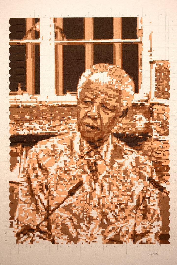 Fabric bandages on Arches watercolor paper. One of my Black Lives Matter champions bandaic (bandage mosaic) portraits.