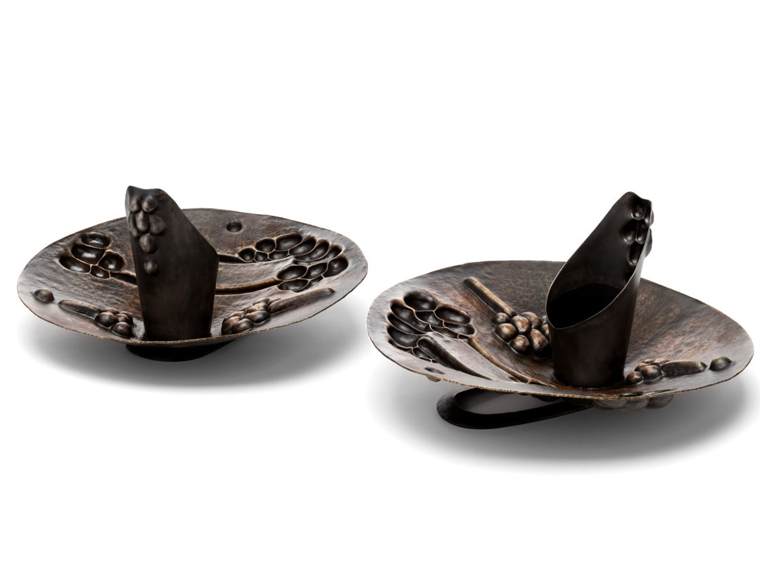 Forged formed and fabricated brass  stainless steel  tool dip  patina  oil and optional flower frog