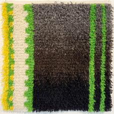 Handwoven backing of linen and wool. Hand knotted wool. Cut pile. To hang on the wall or use as a rug.