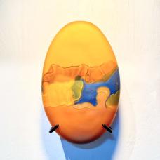 Using found glass trimmings from previous works  this wall piece acts as an abstract lens to the natural landscape of our travels west.