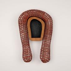 Wall-hanging sculptural box Cherry  dyed rattan reed  milk paint  wire  magnets