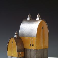 Fabricated object of sterling silver and traditional  kiln-fired glass enamel on copper. Interior skeleton of nickel silver. No casting  no production techniques. Old-school handwork.