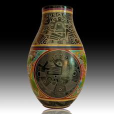 This anfora is representing the past and the present. The Nicoyan Chief mixed with Quetzacoalt  both incorporating in the mistical under the sea life.