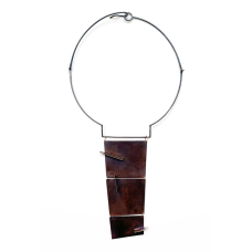 A one-of-a-kind neckpiece made of bronze  sterling silver  and 14k gold. The collar measures roughly 18&amp;quot;  while the pendant is 6.5&amp;quot; long.