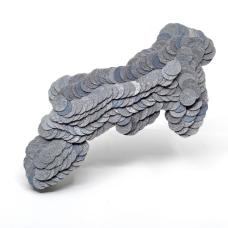 Many small disks are gathered together to form a cloud shaped brooch (or pendant  it's convertible). The material is hand painted  non woven polyester that is stabilized with a long sterling silver spine. The piece has a hand made sterling pin back and a bale for hanging.