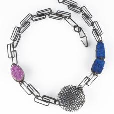 fabrication  prong setting  steel wire  steel mesh  azurite  druzy