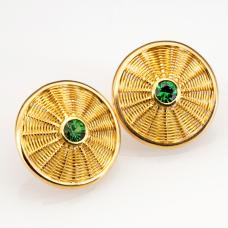 Earrings - hand woven  hand fabricated  18k & 22k gold  tsavorite