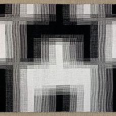 Handwoven with fine cotton thread using a complex layer transition effect in doubleweave. Finished piece is hand sewn to a stretched linen canvas to hang on the wall.