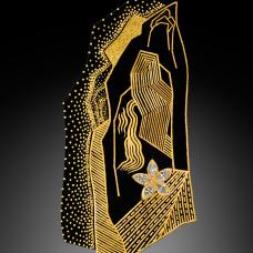 PoMok Sang Guem(Damascene  24K inlaid on Steel) work. 24K Inlaid on Steel with Diamond  Brooch  and Pendant.