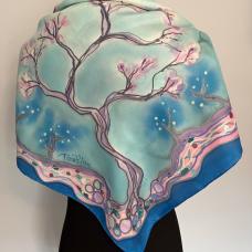 back of shawl with painterly cherry tree