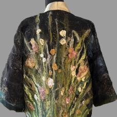 back of a jacket with boquet of flowers