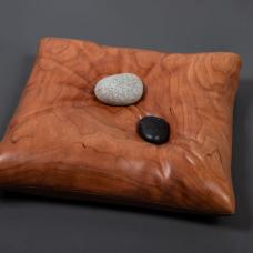 Wood carving in Cherry with found stones