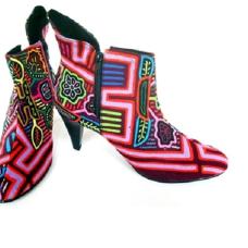 Handmade boots using recycled molas  each pair is unique 