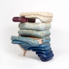 Nerikomi wood  hand dyed blue ombre finish with merlot drawer  solid ash wood