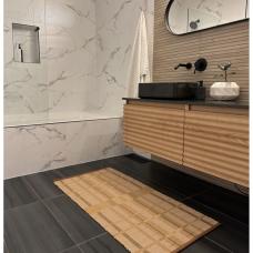 Contemporary rag rug handwoven in 100% cotton yarn and leather strips using the traditional Log Cabin Weave technique