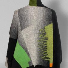 My process begins with knitting the wool   then I felt  dye and finally stitch the separate hand stitched seamless tapestries  which I then incorporate into my clothing